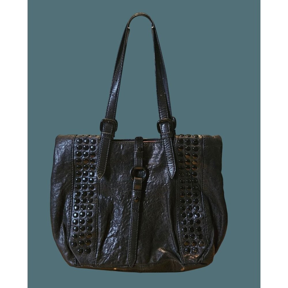 Karen Millen Black Leather Black Studded Goth Chic Shoulder Bag